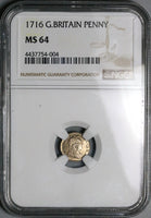 1716 NGC MS 64 George I Penny Pence Great Britain Maundy Silver Coin POP 1/0 (25020701C)