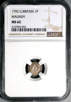 1792 NGC MS 62 George III Great Britain Penny Wire Money Maundy Silver Coin (25011202C)