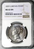 1859 NGC MS 62 Victoria Penny Great Britain Large Copper Coin (23053004C)