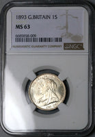 1893 NGC MS 63 Victoria Shilling Great Britain Silver Coin (23100701C)