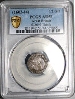 1603 PCGS AU 53 James I 2 Pence England 1/2 Groat Britain Silver Coin POP 2/0 (24091203C)