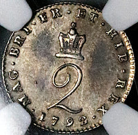 1792 NGC UNC George III Great Britain 2 Pence 1/2 Groat Wire Money Silver Coin (24123101D)