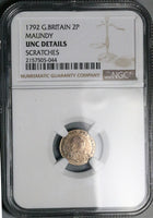 1792 NGC UNC George III Great Britain 2 Pence 1/2 Groat Wire Money Silver Coin (24123101D)