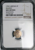 1792 NGC UNC George III Great Britain 2 Pence 1/2 Groat Wire Money Silver Coin (24123101D)