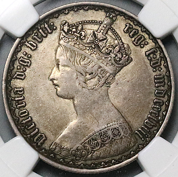 1858 NGC XF 40 Victoria Gothic Florin Great Britain 2 Shillings Sterling Silver Coin (24101402C)