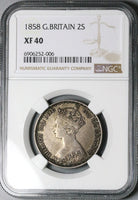 1858 NGC XF 40 Victoria Gothic Florin Great Britain 2 Shillings Sterling Silver Coin (24101402C)