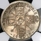 1918 NGC MS 63 Great Britain Florin 2 Shillings George V Silver Coin (24060903C)