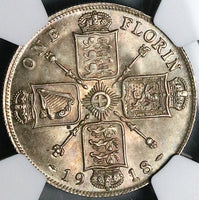 1918 NGC MS 63 Great Britain Florin 2 Shillings George V Silver Coin (24060903C)