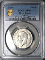 1919 PCGS AU 58 Great Britain Florin 2 Shillings George V Sterling Silver Coin (24051203C)