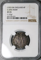 1553 NGC XF 45 Mary Groat 4 Pence Hammered Britain Tudor England Coin (24111203C)