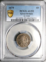 1679 PCGS AU 55 Charles II 4 Pence Great Britain Groat Silver Coin (24090301C)