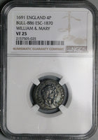 1691 NGC VF 25 William Mary 4 Pence Great Britain Rare Silver Coin POP 1/1 (24121903C)