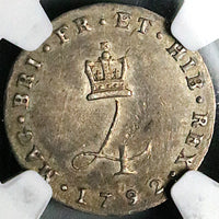 1792 NGC AU George III Great Britain 4 Pence Groat Wire Money Silver Coin (24122801D)