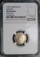 1792 NGC AU George III Great Britain 4 Pence Groat Wire Money Silver Coin (24122801D)