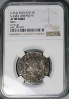 1551 NGC XF Edward VI 6 Pence Britain Hammered Boy King Silver Coin (24120501C)