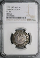 1579 NGC VF 35 Elizabeth I 6 Pence England Great Britain Silver Coin S-2572 (23062001C)