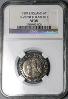 1591 NGC VF 35 Elizabeth I 6 Pence Britain England Superb Portrait Hammered Silver Coin (24092201C)