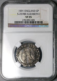 1591 NGC VF 35 Elizabeth I 6 Pence Britain England Superb Portrait Hammered Silver Coin (24092201C)