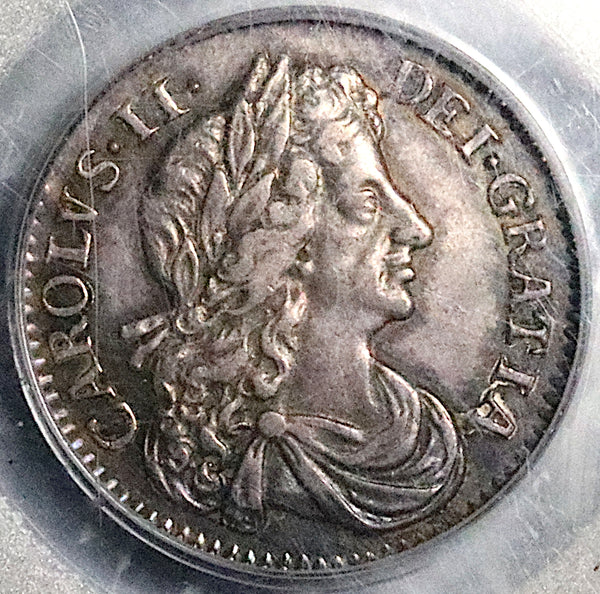 1674 PCGS AU 58 Charles II 6 Pence Great Britain England Sterling Silver Coin POP 1/3 (25030601C)