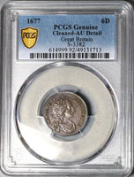 1677 PCGS AU Charles II 6 Pence Great Britain Sterling Silver Coin S-3382 (24091201D)