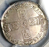 1697 PCGS MS 63 William III 6 Pence Great Britain England 3rd Bust Silver Coin (25011902C)