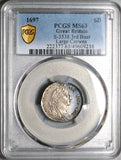 1697 PCGS MS 63 William III 6 Pence Great Britain England 3rd Bust Silver Coin (25011902C)