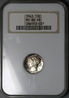 1943-P NGC MS 66 Mercury Dime Full Bands Fattie Holder Silver Coin (24102001D)