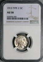 1913-P NGC AU 58 Type 2 Buffalo Nickel 5 Cents United States Coin (24102702C)