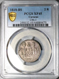 1818 PCGS XF 45 Caracas 2 Reales Venezuela F7 Royalist Silver Coin (25011904C)