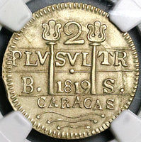 1819 NGC AU Caracas 2 Reales Venezuela F7 Royalist Silver Coin (25011903C)