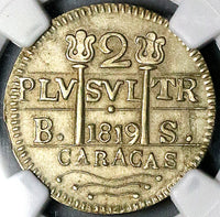 1819 NGC AU Caracas 2 Reales Venezuela F7 Royalist Silver Coin (25011903C)