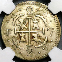 1819 NGC AU Caracas 2 Reales Venezuela F7 Royalist Silver Coin (25011903C)