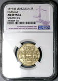 1819 NGC AU Caracas 2 Reales Venezuela F7 Royalist Silver Coin (25011903C)