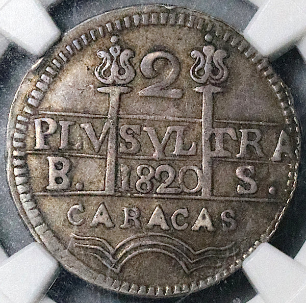 1820 NGC XF 45 Caracas 2 Reales Venezuela F7 Royalist Silver Coin (25031202C)