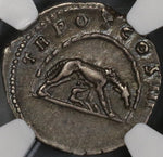 140 NGC XF Antoninus Pius Roman Empire Denarius Wolf Twins Grotto 5/5 (21083002C)