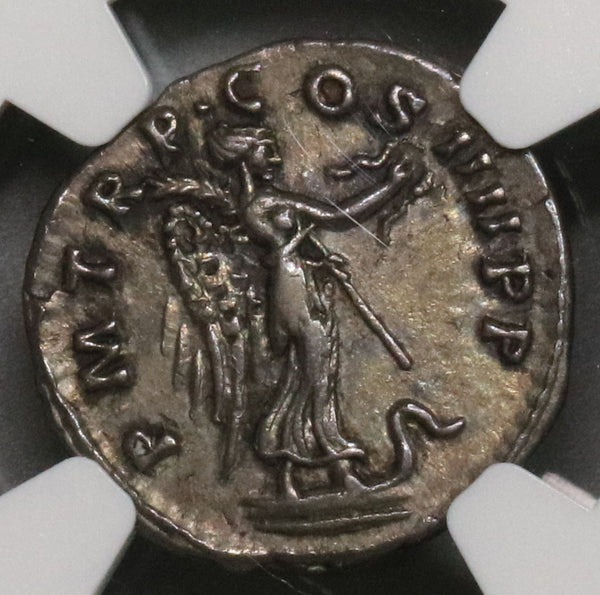 138 NGC AU Antoninus Pius Roman Empire Denarius Fine Style Minerva