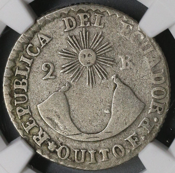 1837 NGC VF 25 Ecuador Transposed Legends Silver 2 Reales Quito Coin  (21082405C)