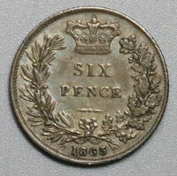 1863 Victoria 6 Pence Great Britain Silver Key Date Sterling Coin (21061308R)
