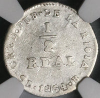 1854 NGC VF 35 Argentina 1/2 Real La Rioja Sun Face Silver Coin (21092201D)