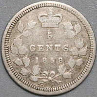 1858 Canada Victoria 5 Cents Small Date Sterling Silver Coin (22040303R)