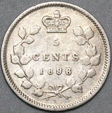 1896 Canada Victoria 5 Cents Sterling Silver Coin (22041601R)