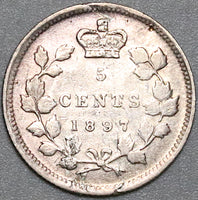 1897 Canada Victoria 5 Cents Sterling Silver Coin (22041602R)