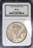 1952 NGC MS 65 Dominican Republic Peso 20K Minted Silver Coin (19061103C)