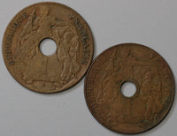 1921 French Indo China 1 Cent Coins with & without  Mintmark (19092404R)