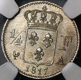 1817-A NGC MS 64 France 1/4 Franc Louis XVIII Silver Paris Mint Coin (22031603C)