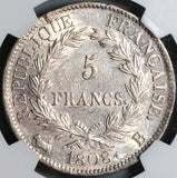 1808-B NGC AU France 5 Francs Napoleon I Rouen Mint Silver Coin (23010801D)