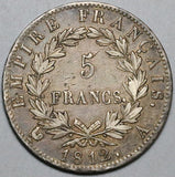 1812-A France 5 Francs XF Napoleon Emperor Silver Crown Paris Coin (22081201R)