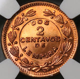 1956 NGC MS 66 RD Honduras 2 Centavos de Lempira Red Coin (23031403C)