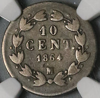 1864-M NGC VG 8 Mexico 10 Centavos Imperio Maximillian Silver Coin (23040802C)