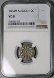 1864-M NGC VG 8 Mexico 10 Centavos Imperio Maximillian Silver Coin (23040802C)